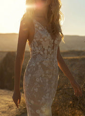 Illusion Neck Tulle Wedding Dress With Appliques Lace