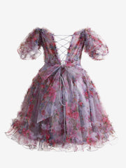 Ivana Homecoming Dress Pretty A Line Off the Shoulder Floral Printed Short Party Cocktail Dress