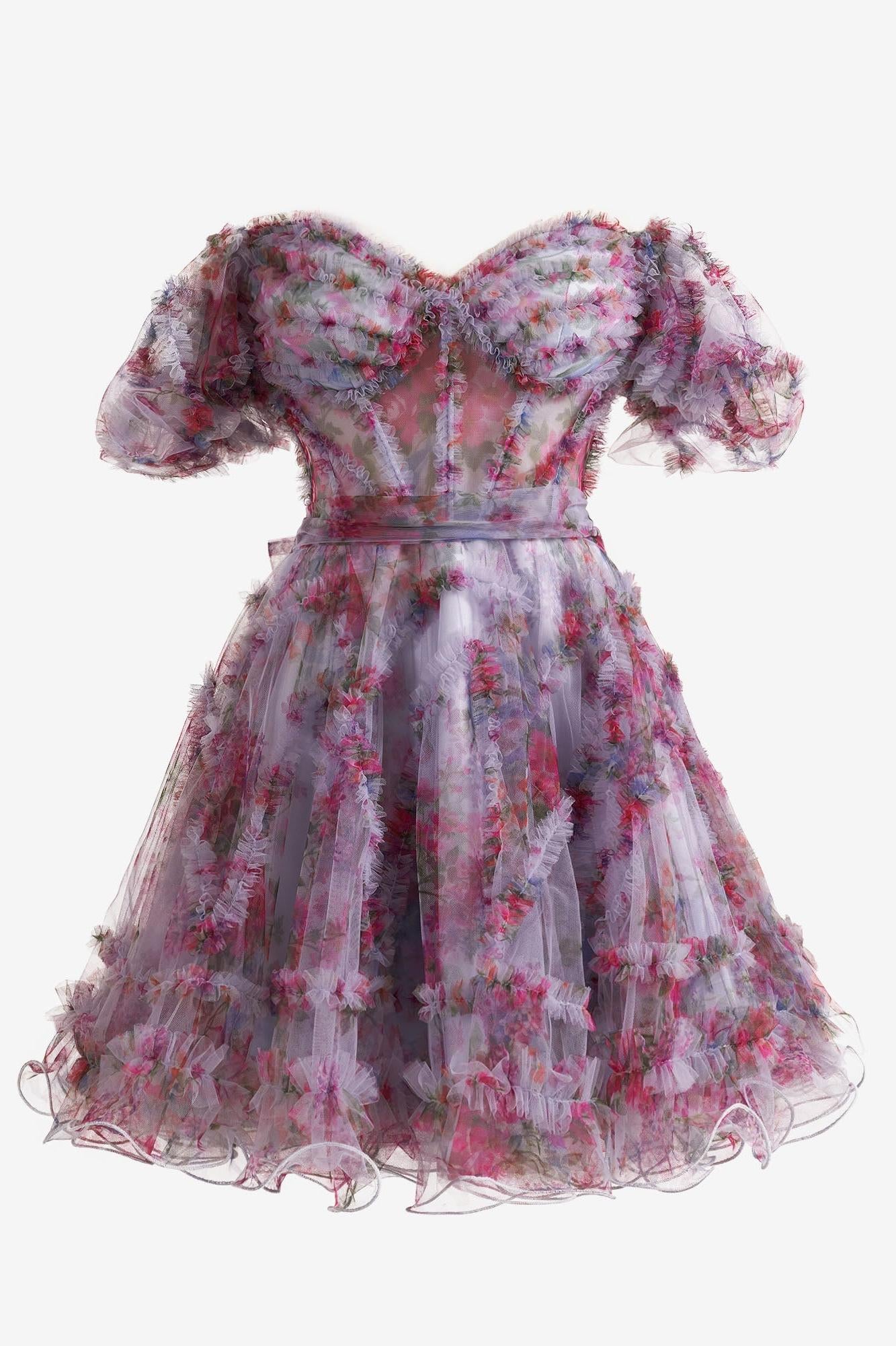 Ivana Homecoming Dress Pretty Light Purple A Line Off the Shoulder Floral Printed Short Party Cocktail Dress