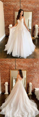 Ivory A Line Tulle Lace Long Bridal Dress