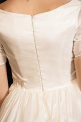 Ivory Ball Gown Wedding Dress V Neck Tea Length Lace Bridal Dress