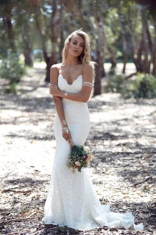 Ivory Beach Wedding Dress Lace Mermaid Wedding Dress