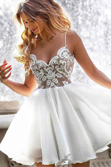 Ivory Homecoming Dress Lace Satin Short Party Cocktail Dress