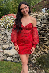 Ivory Homecoming Dress Lace Strapless with Detachable Sleeves Short Party Cocktail Dress