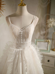 Ivory Homecoming Dress V Neck Tulle Lace Short Party Cocktail Dress