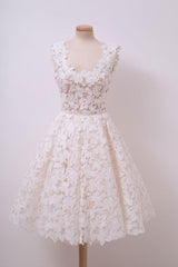 Ivory Homecoming Dress White Lace Cute Short Party Cocktail Dress