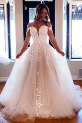 Ivory Off the Shoulder Lace Long Bridal Dress