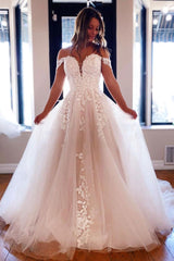 Ivory Off the Shoulder Lace Long Bridal Dress
