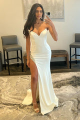 Ivory Prom Dress Strapless V Neck Long Evening Dress With Split