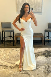 Ivory Prom Dress Strapless V Neck Long Evening Dress With Split