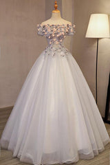 Ivory Prom Dress Tulle Appliques Long Sweet 16 Dress Evening Dress