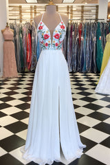 Ivory Prom Dress V Neck Chiffon Appliques e Long Formal Gown Evening Dress