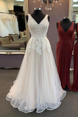 Ivory Prom Dress V Neck Tulle Long Formal Gown Evening Dress