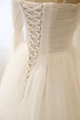 Ivory Tulle Handmade Wedding Dress Long Sleeves Evening Dress