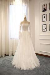 Ivory Tulle Handmade Wedding Dress Long Sleeves Evening Dress