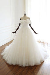 Ivory Tulle Long Wedding Gown Bridal Dress