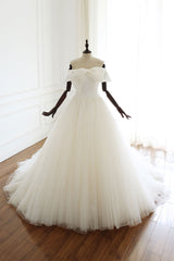 Ivory Tulle Long Wedding Gown Bridal Dress