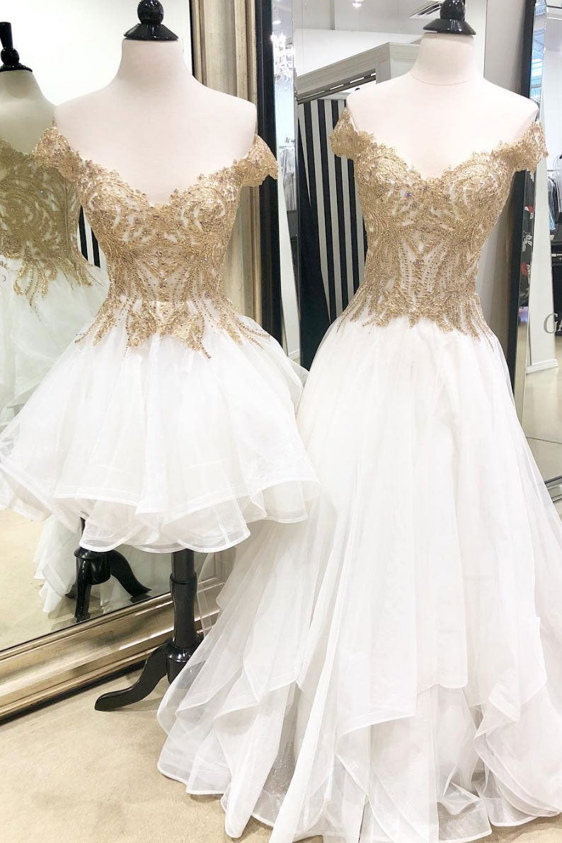 Ivory Tulle Off the Shoulder Formal Evening Dress