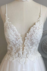 Ivory V Neck Handmade Wedding Dress Tulle Lace Long Evening Dress
