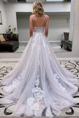 Ivory Wedding Dress Spaghetti Straps Tulle Lace Long Bridal Gown