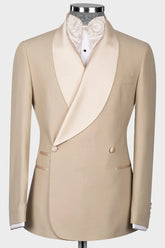 Khaki Double Breasted Shawl Lapel Wedding Suit