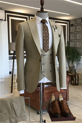 Khaki Peaked Lapel 3 Piece Men's Prom Suit