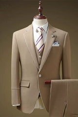 Khaki Three Piece Notched Lapel Prom Suit