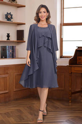 Knee-Length A-Line Princess Scoop Mother of the Bride & Groom Dresses with Beaded Jacket and Ruffles