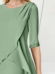 Knee-Length Beaded Sheath Dress with Ruching for the Mother of the Bride