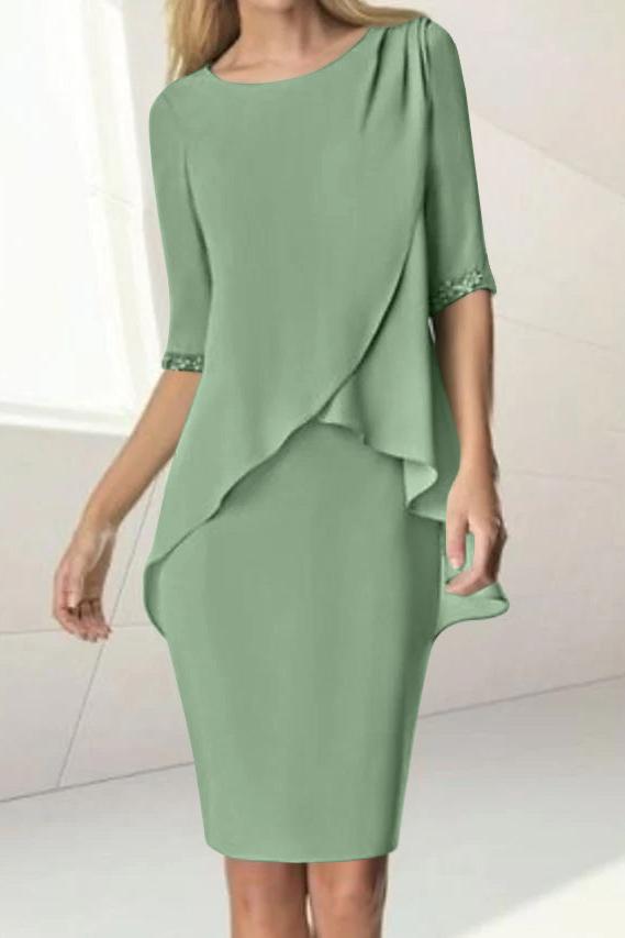 Knee-Length Beaded Sheath Dress with Ruching for the Mother of the Bri –  Dressystars