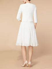 Knee-Length Mother of the Bride A-Line Dress with 3/4 Sleeves and Wraps