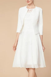 Knee-Length Mother of the Bride A-Line Dress with 3/4 Sleeves and Wraps