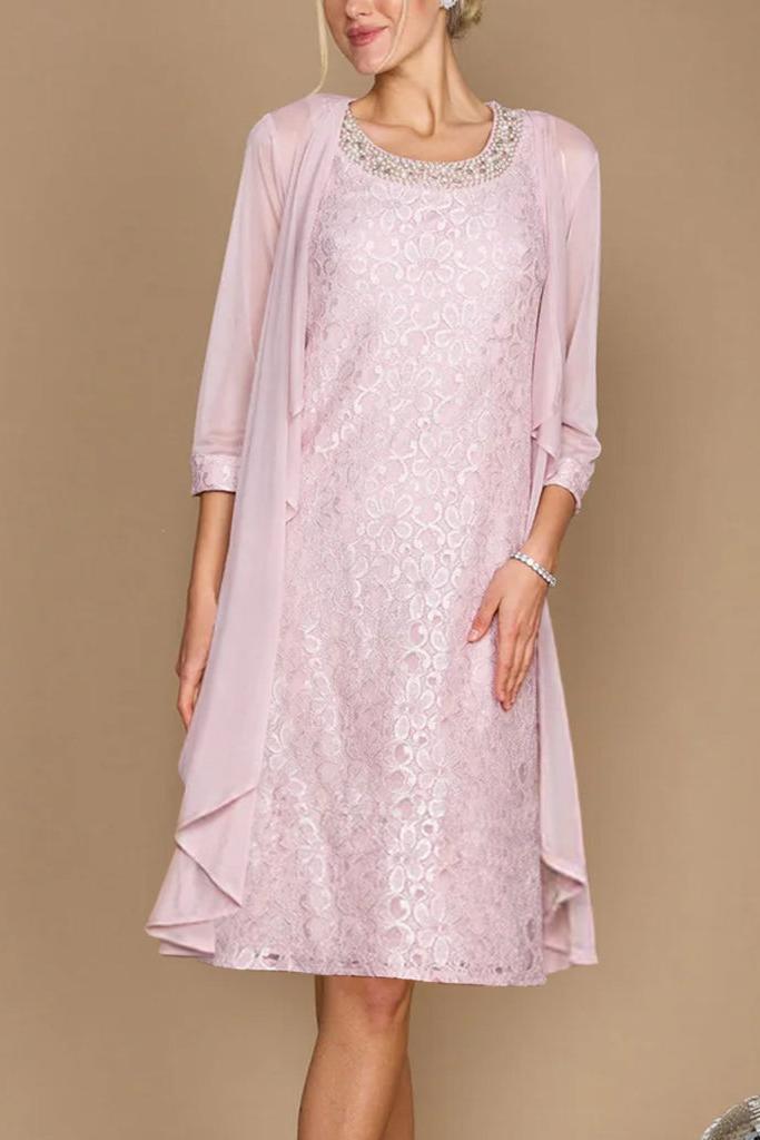 Knee-Length Mother of the Bride Dress with Half Sleeves Jacket and Embroidery