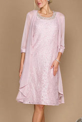 Knee-Length Mother of the Bride Dress with Half Sleeves Jacket and Embroidery
