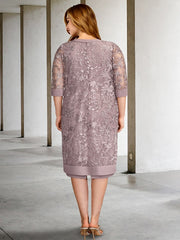 Knee-Length Mother of the Bride Sheath/Column Jewel Neck Dresses