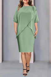 Knee-Length Plus Size Beaded and Ruched Mother of the Bride Column Jewel Neck Dress