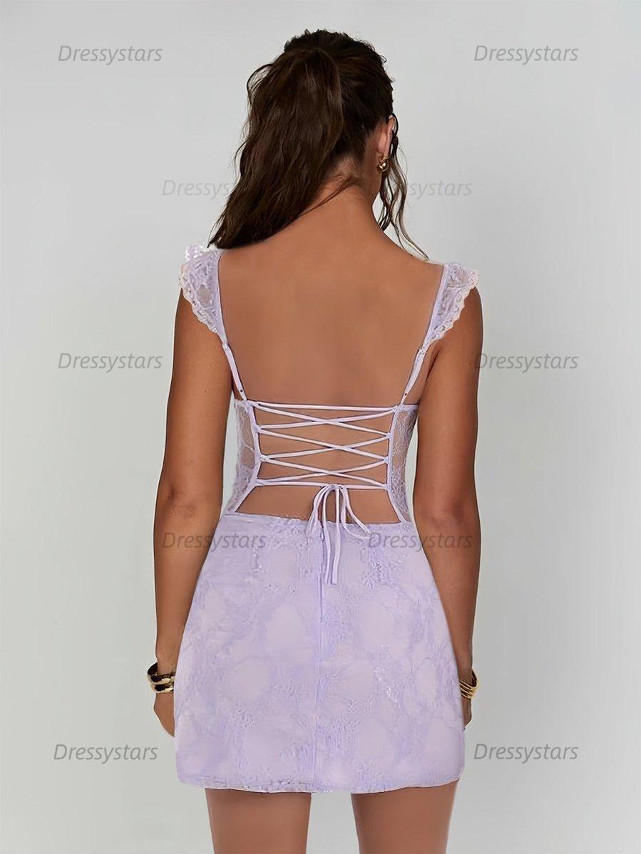 Dressystars Lace Bodycon Homecoming Dress with Side Slit