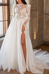 Lace Long Sleeves High Neck Wedding Dress Organza