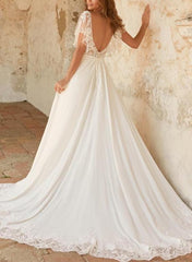 Lace Tulle Wedding Dress A Line Bridal Dress With Detachable Sleeves