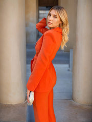 Lapel Shawl Suit Set For Women