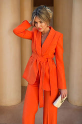 Lapel Shawl Suit Set For Women