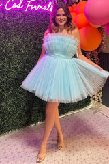 Lavender Homecoming Dress Strapless Ruffle A Line with Detachable Sleeves Short Party Cocktail Dress