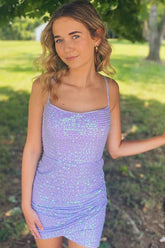 Lavender Homecoming Dresses Sequin Lace-Up Back Tight Short Cocktail Dresses