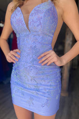 Lavender Homecoming Dresses Sequin Tight Short Satin Cocktail Dresses