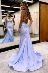 Lavender Prom Dress Rhinestone Spaghetti Straps Mermaid Evening Dress