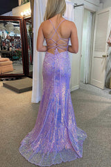 Lavender Prom Dress Sequin Mermaid Evening Dress with Appliques