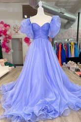 Lavender Prom Dress Strapless A Line with Puff SleevEvening Dress