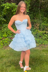 Lavender Tiered Homecoming Dresses Short Corset Cocktail Dresses With Beading