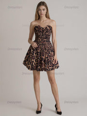 Dressystars Leopard Print Strapless Sweetheart Corset Short Homecoming Dress