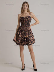 Dressystars Leopard Print Strapless Sweetheart Corset Short Homecoming Dress